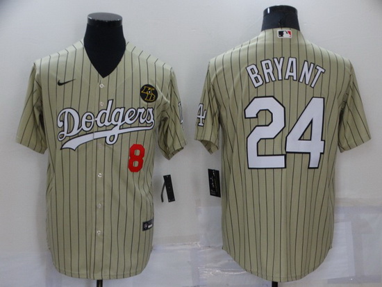 Men Los Angeles Dodgers Front 8 Back 24 Kobe Bryant Cream With KB Patch Cool Base Stitched jersey