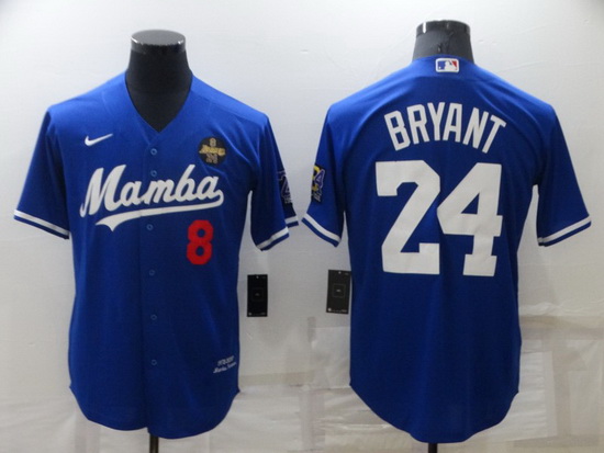 Men Los Angeles Dodgers Front 8 Back 24 Kobe Bryant Royal Mamba Throwback With KB Patch Cool Base St