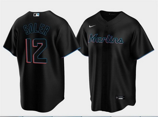 Men Miami Marlins 12 Jorge Soler Black Cool Base Stitched jersey