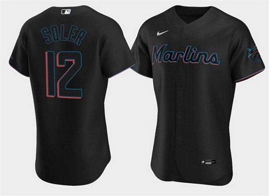 Men Miami Marlins 12 Jorge Soler Black Flex Base Stitched jersey