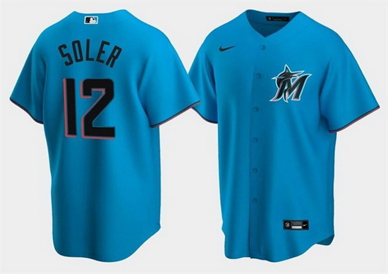 Men Miami Marlins 12 Jorge Soler Blue Cool Base Stitched jersey