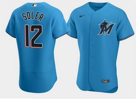 Men Miami Marlins 12 Jorge Soler Blue Flex Base Stitched jersey