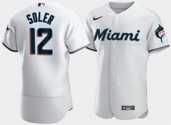 Men Miami Marlins 12 Jorge Soler White Flex Base Stitched jersey