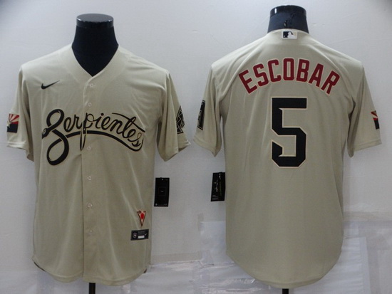 Men Milwaukee Brewers 5 Eduardo Escobar Cream Cool Base Stitched jersey