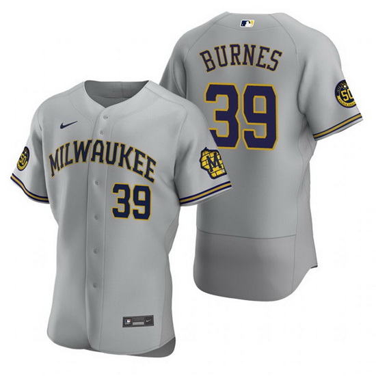 Men Milwaukee Brewers 39 Corbin Burnes Grey Flex Base Stitched MLB jersey