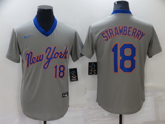 Men New York Mets 18 Darryl Strawberry Grey Stitched Baseball jersey