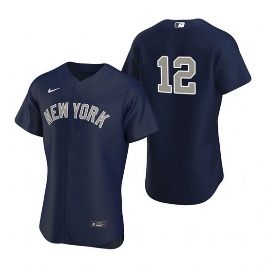 Men New York Yankees 12 Isiah Kiner Falefa Navy Flex Base Stitched jersey