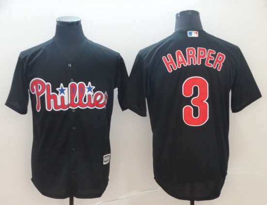 Men Philadelphia Phillies 3 Bryce Harper Black Cool Base Stitched jersey