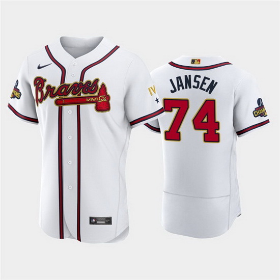 Men Atlanta Braves 74 Kenley Jansen 2022 White Gold World Series Champions Program Flex Base Stitche