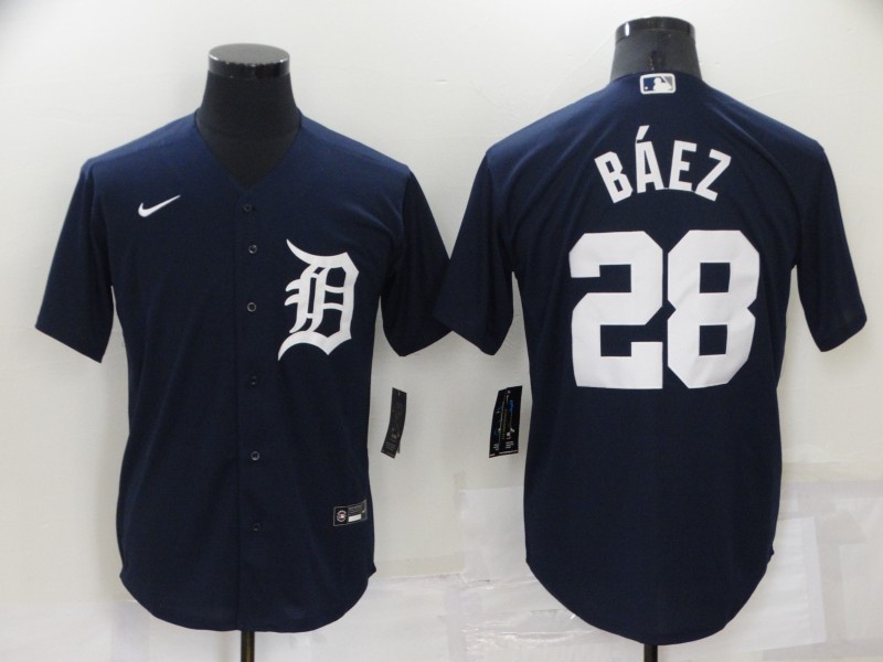 Men Detroit Tigers 28 Javier B E1ez Navy Cool Base Stitched jersey