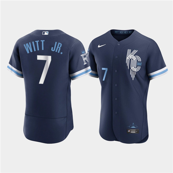 Men Kansas City Royals 7 Bobby Witt Jr  2022 Navy City Connect Flex Base Stitched MLB jersey