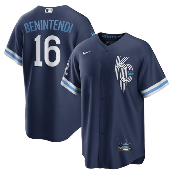 Men Kansas City Royals 16 Andrew Benintendi 2022 Navy City Connect Cool Base Stitched jersey