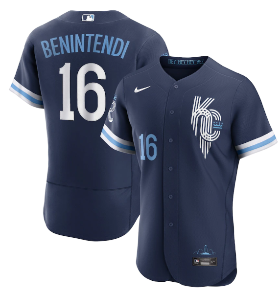 Men Kansas City Royals 16 Andrew Benintendi 2022 Navy City Connect Flex Base Stitched MLB jersey