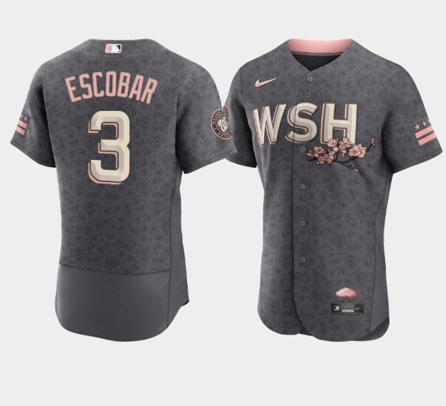 Men Washington Nationals 3 Alcides Escobar 2022 Grey City Connect Cherry Blossom Flex Base Stitched 