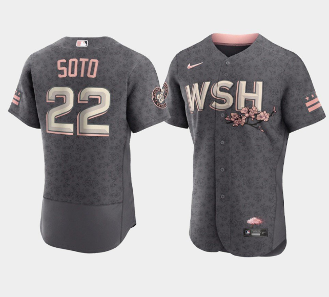 Men Washington Nationals 22 Juan Soto 2022 Grey City Connect Cherry Blossom Flex Base Stitched MLB j