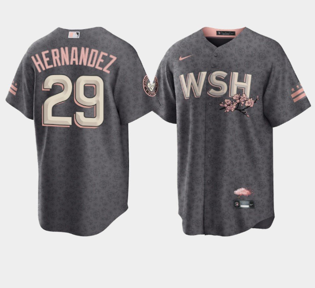 Men Washington Nationals 29 Yadiel Hernandez 2022 Grey City Connect Cherry Blossom Cool Base Stitche