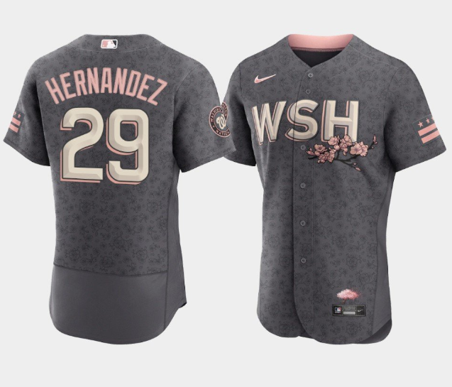 Men Washington Nationals 29 Yadiel Hernandez 2022 Grey City Connect Cherry Blossom Flex Base Stitche