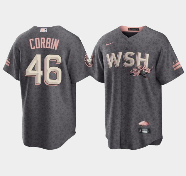 Men Washington Nationals 46 Patrick Corbin 2022 Grey City Connect Cherry Blossom Cool Base Stitched 