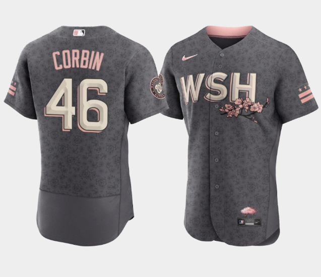 Men Washington Nationals 46 Patrick Corbin 2022 Grey City Connect Cherry Blossom Flex Base Stitched 