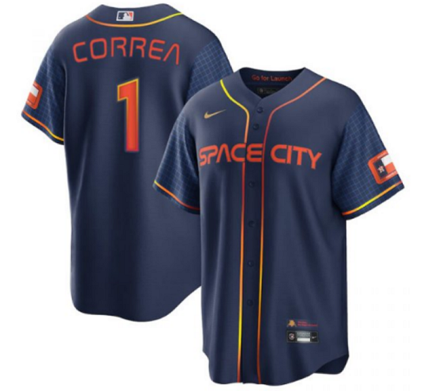 Men Houston Astros 1 Carlos Correa 2022 Navy City Connect Cool Base Stitched jersey