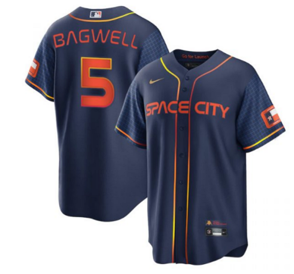 Men Houston Astros 5 Jeff Bagwell 2022 Navy City Connect Cool Base Stitched jersey