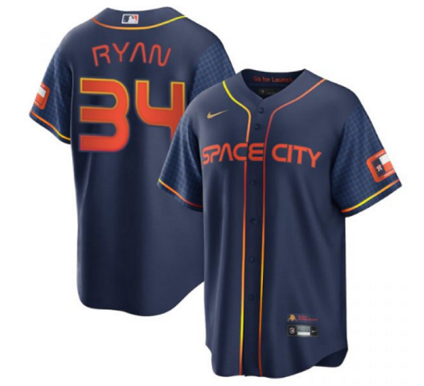 Men Houston Astros 34 Nolan Ryan 2022 Navy City Connect Cool Base Stitched jersey