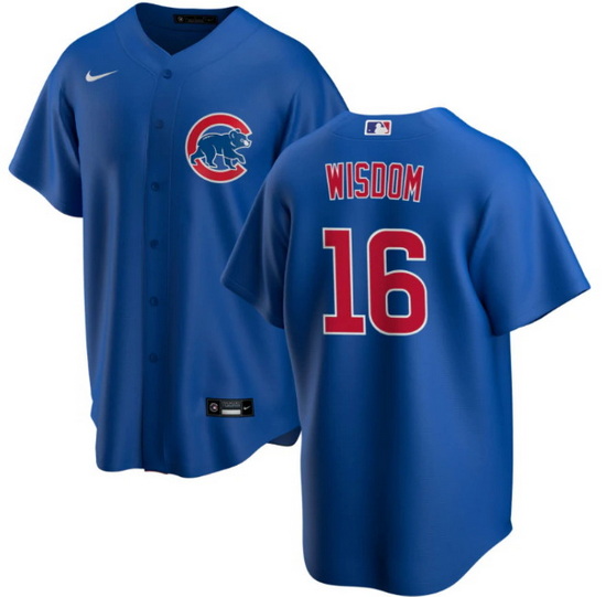 Men Chicago Cubs 16 Patrick Wisdom Blue Cool Base Stitched Baseball Jerse