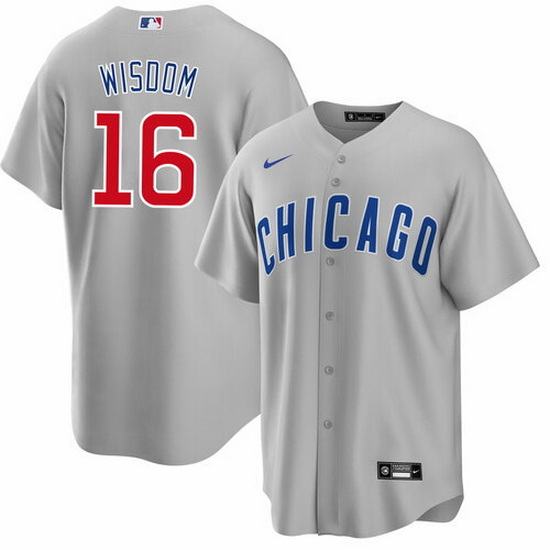 Men Chicago Cubs 16 Patrick Wisdom Grey Cool Base Stitched Baseball Jerse