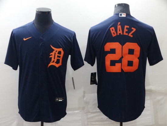 Men Detroit Tigers 28 Javier B E1ez Navy Cool Base Stitched Jerse