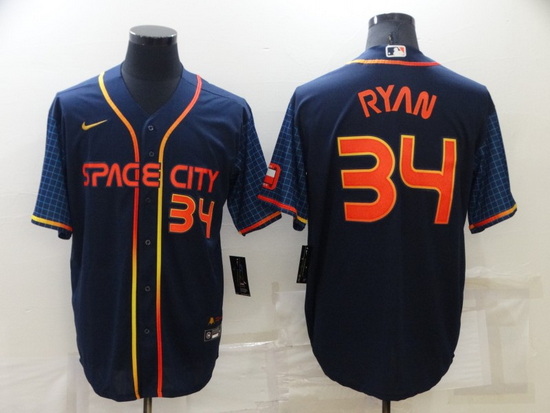 Men Houston Astros 34 Nolan Ryan 2022 Navy City Connect Cool Base Stitched Jerse