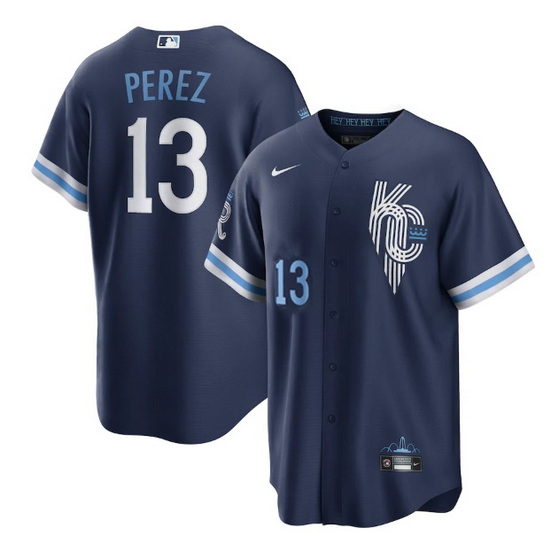 Men Kansas City Royals 13 Salvador Perez 2022 Navy City Connect Cool Base Stitched Jerse