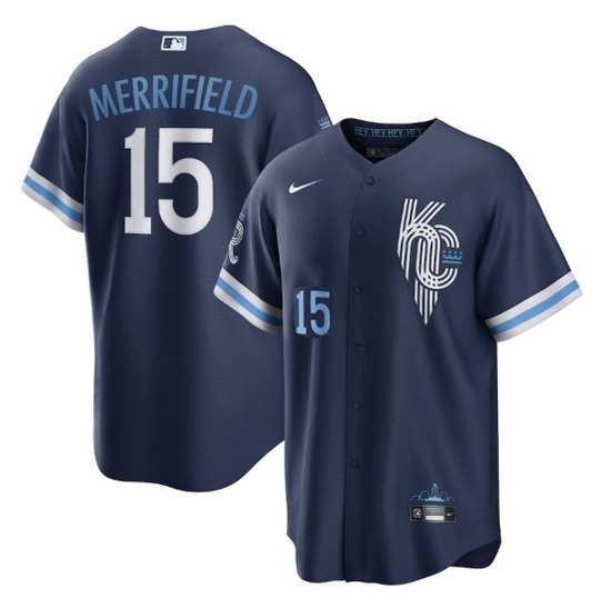 Men Kansas City Royals 15 Whit Merrifield 2022 Navy City Connect Cool Base Stitched Jerse