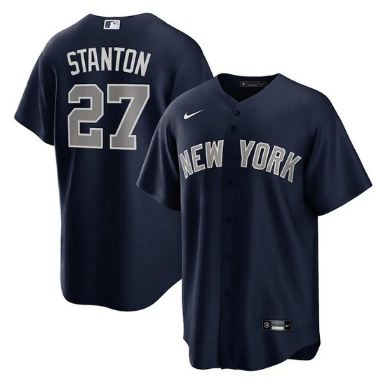 Men New York Yankees 27 Giancarlo Stanton Navy Cool Base Stitched Baseball Jerse