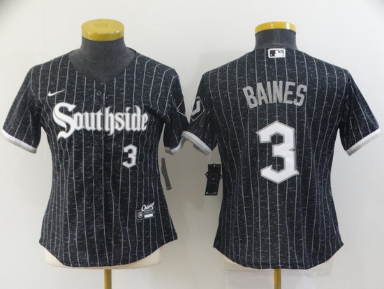 Women Chicago White Sox 3 Harold Baines 2021 Black Connect City Stitched Jersey