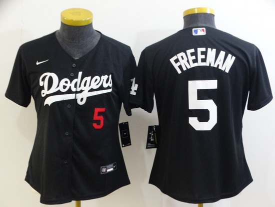 Women Los Angeles Dodgers 5 Freddie Freeman Black Cool Base Stitched Baseball Jersey