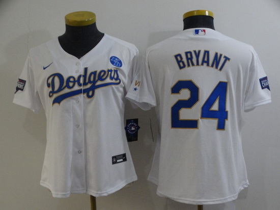 Women Los Angeles Dodgers Front 8 Back 24 Kobe Bryant White Gold Championship Cool Base Stitched Jer