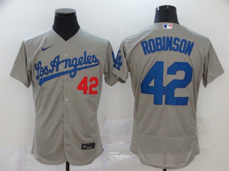 Men Los Angeles Dodgers #42 Jackie Robinson Gray Stitched Flex Base Jersey