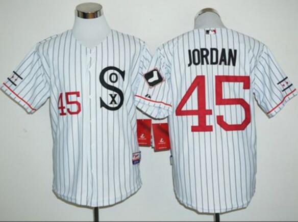 Men Chicago White Sox #45 Michael Jordan White Stips Jersey