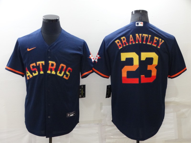 Men Houston Astros 23 Michael Brantley 2022 Navy Cool Base Stitched Jerse