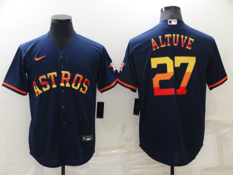 Men Houston Astros 27 Jose Altuve 2022 Navy Cool Base Stitched Jerse