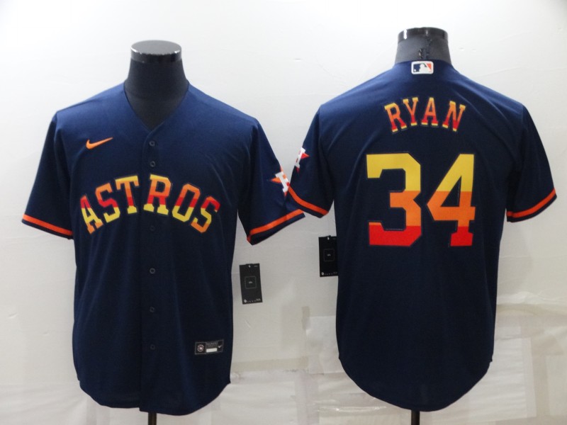 Men Houston Astros 34 Nolan Ryan 2022 Navy Cool Base Stitched Jerse