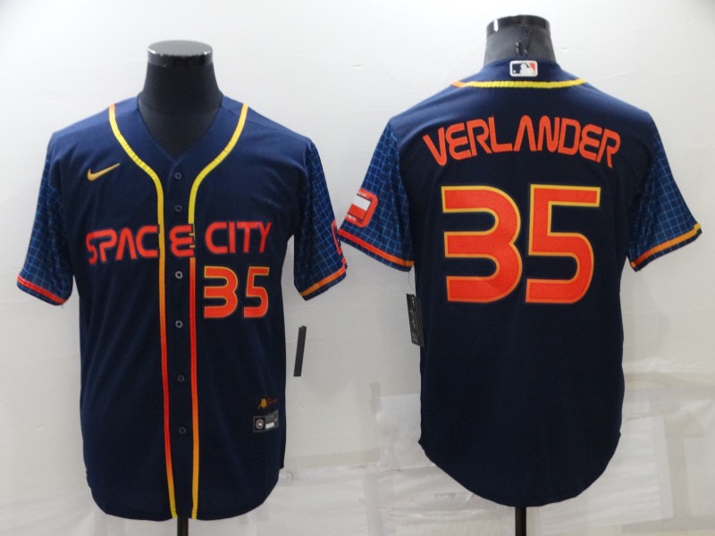 Men Houston Astros 35 Justin Verlander 2022 Navy City Connect Cool Base Stitched Jerse