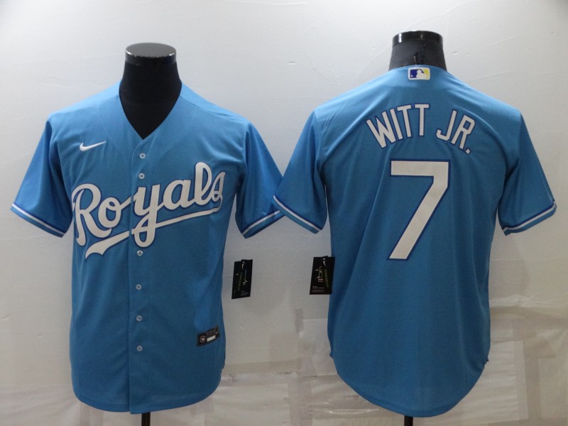 Men Kansas City Royals 7 Bobby Witt Jr  Light Blue Cool Base Stitched Jerse