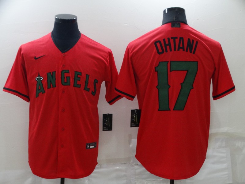 Men Los Angeles Angels 17 Shohei Ohtani Red Memorial Day Cool Base Stitched Jerse