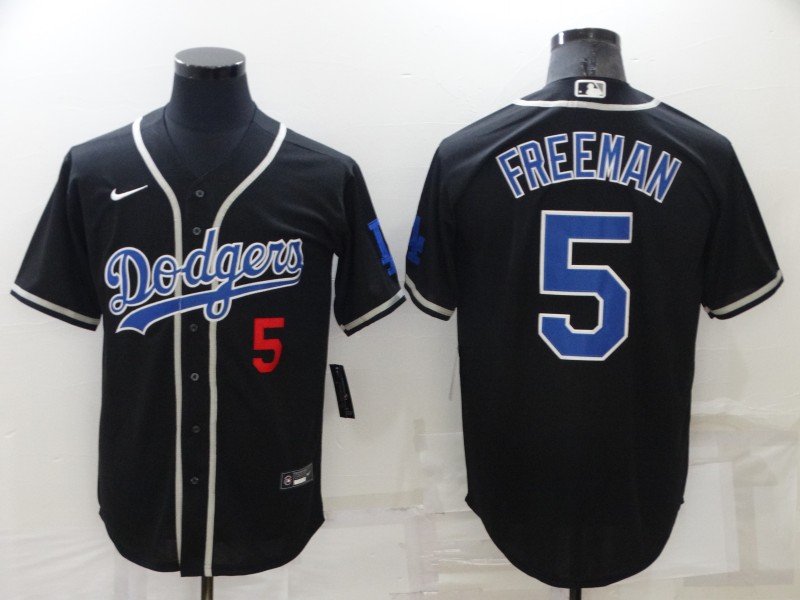 Men Los Angeles Dodgers 5 Freddie Freeman Black Cool Base Stitched Baseball Jerse