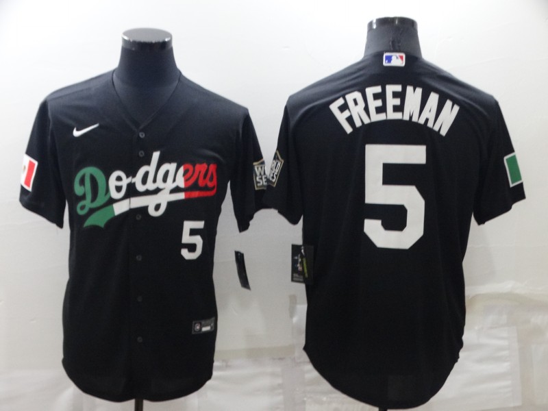 Men Los Angeles Dodgers 5 Freddie Freeman Black Cool Base Stitched Baseball Jersey