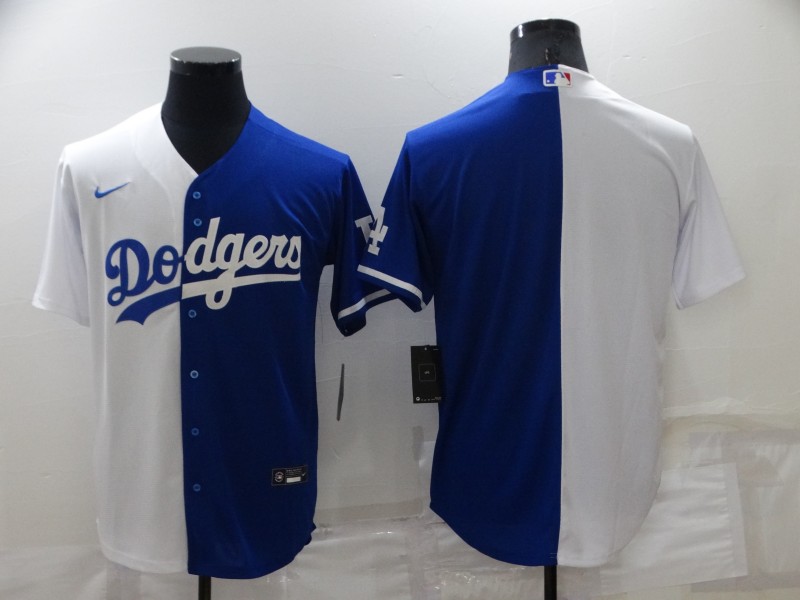 Men Los Angeles Dodgers Blank White Blue Split Cool Base Stitched Baseball Jersey