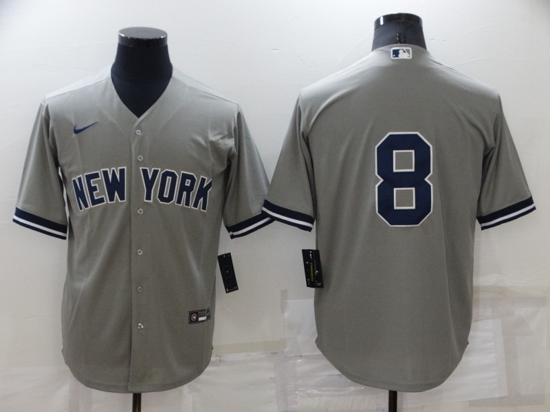 Men New York Yankees 8 Yogi Berr Grey Cool Base Stitched Baseball Jerse