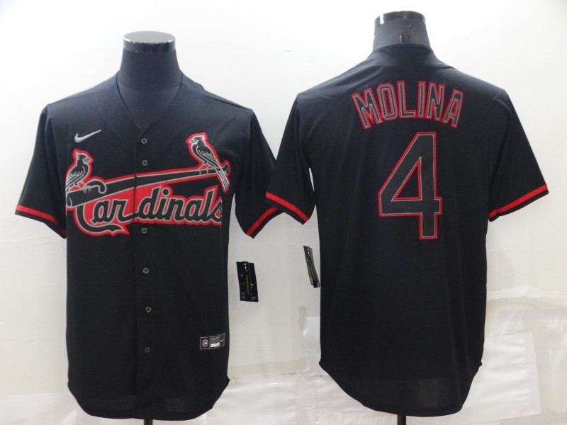 Men St  Louis Cardinals 4 Yadier Molina Black Shadow Cool Base Stitched Jerse