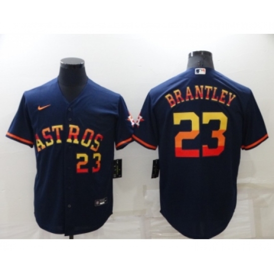 Men's Houston Astros #23 Michael Brantley Number Navy Blue Rainbow Stitched MLB Cool Base Nike Jerse